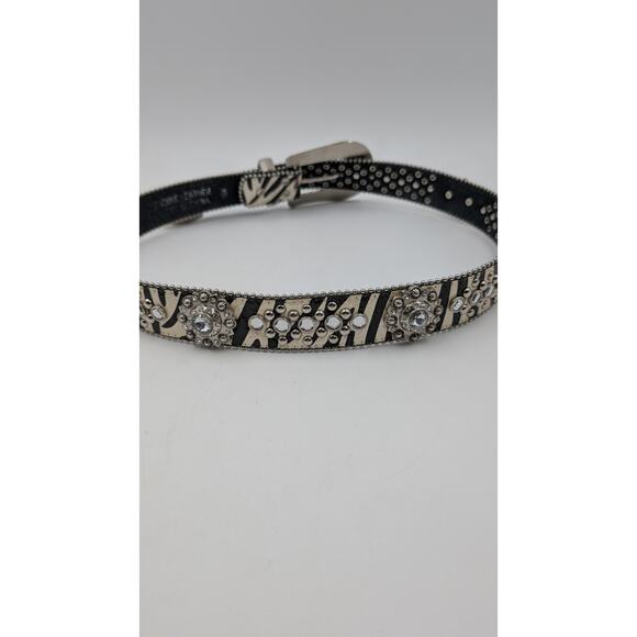 Montana West Women's Western Rhinestone Cowgirl Belt Zebra Print Size 36 Genuine - Picture 6 of 14